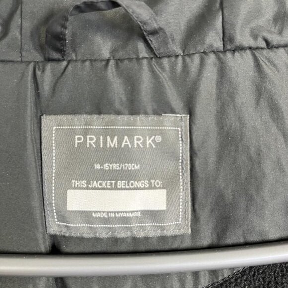 Primark Jacket Youth 14-15 Years Black Hooded Puffer Fleece Lined Zip Pockets - Picture 3 of 9